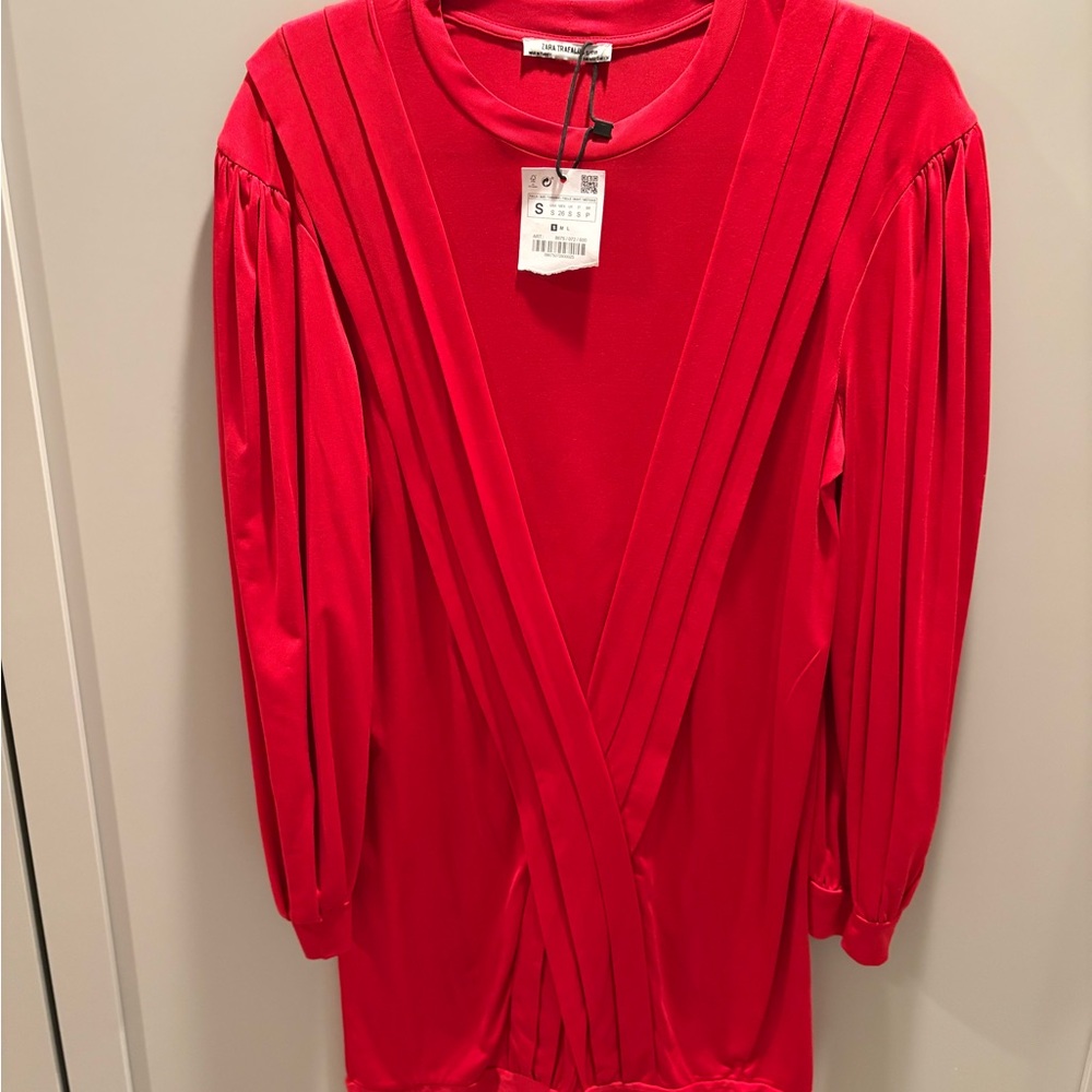 Zara Red Pleated Dress